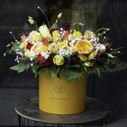 Доставка квітів Львів, Квітковий циліндр "Сонячне марево"